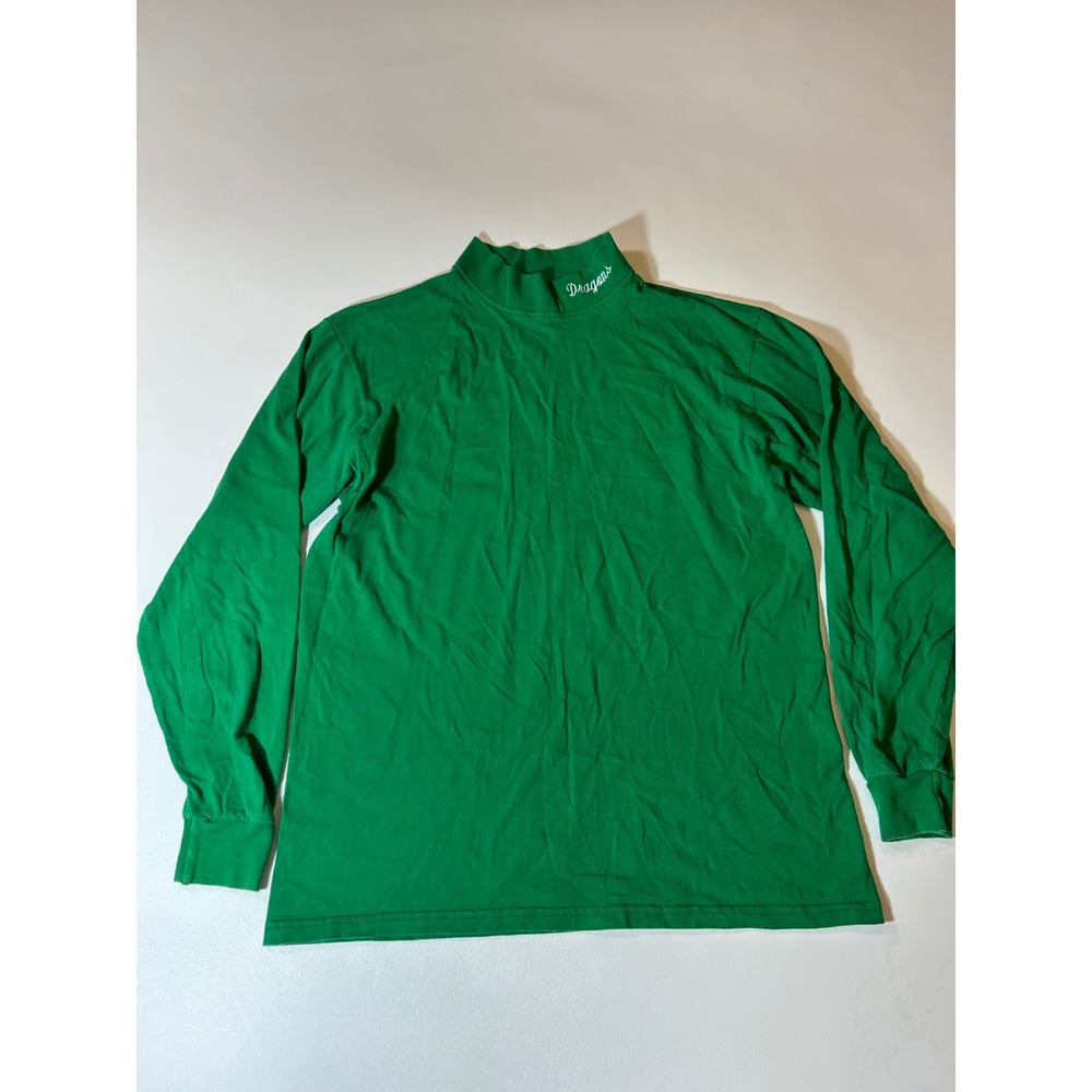 Soffe Mock Neck Shirt Men's Large Green Dragons Embroidered Long Sleeve Tee